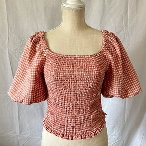 BB Dakota Steve Madden Gingham Smocked Top Puff Sleeve
